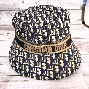 Dior Blue and Cream Monogram Bucket Hat with CHRISTIAN DIOR Band